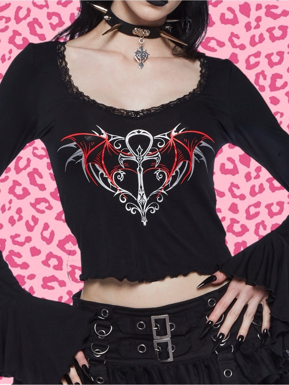 No Reflection Graphic Long Sleeve Vampire Blouse by Widow Dolls Kill Size S NWT